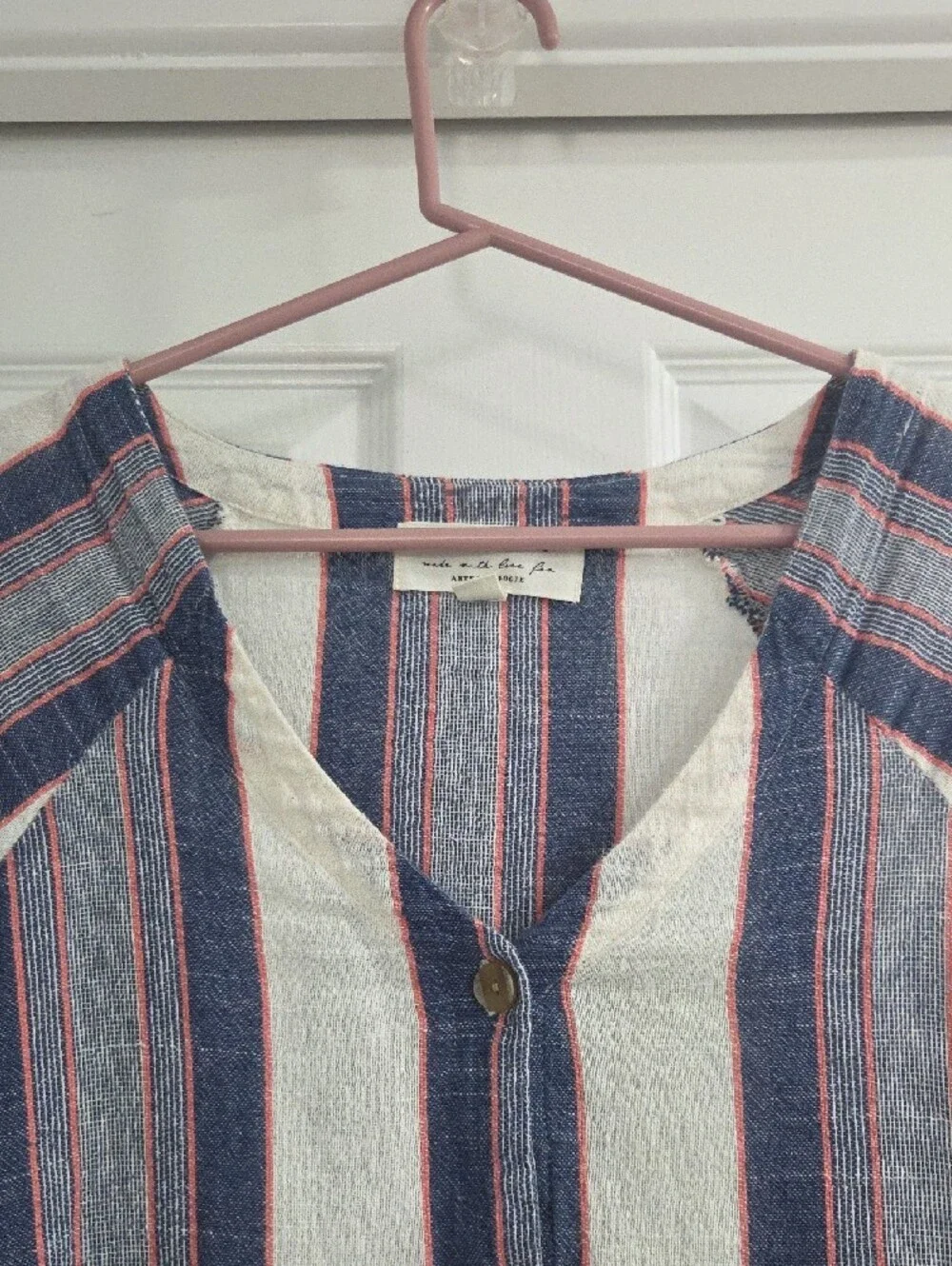 Anthropologie Blue, White & Red Striped Button-Front Top - Cloth & Stone